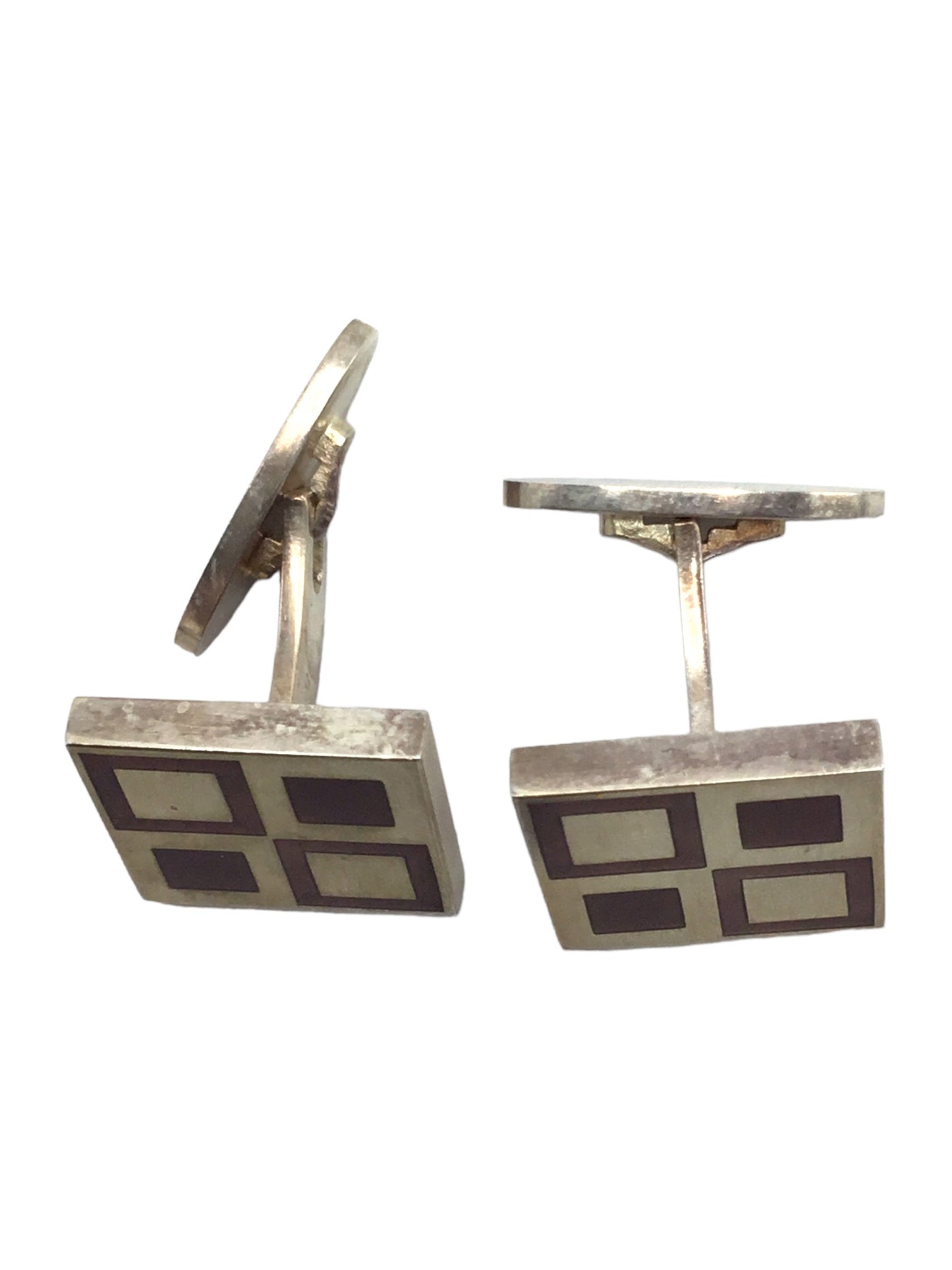 Cufflinks Designer Magnus Stephensen Vintage Georg Jensen Denmark Sterling Silver and Inlaid Copper Enamel Domino Cufflinks Pair by Magnus Stephensen (1903-1984) Design #87