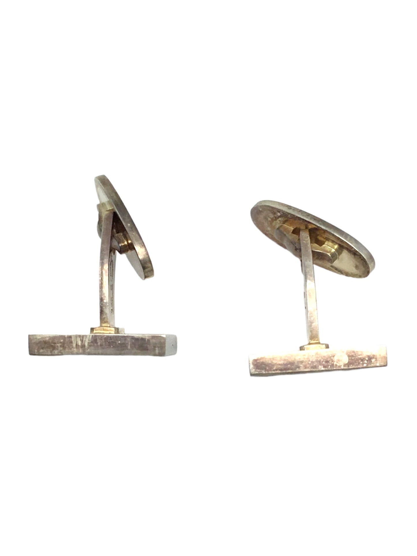 Cufflinks Designer Magnus Stephensen Vintage Georg Jensen Denmark Sterling Silver and Inlaid Copper Enamel Domino Cufflinks Pair by Magnus Stephensen (1903-1984) Design #87