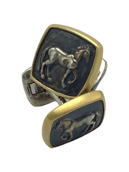 Cufflinks pair David Yurman Petrvs Collection 22k Yellow Gold Sterling Silver Horse Cameo Cufflinks