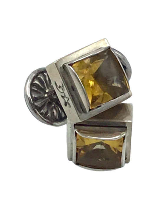 Cufflinks pair by Designer Barry Kieselstein-Cord, sterling silver with pale golden yellow color insets