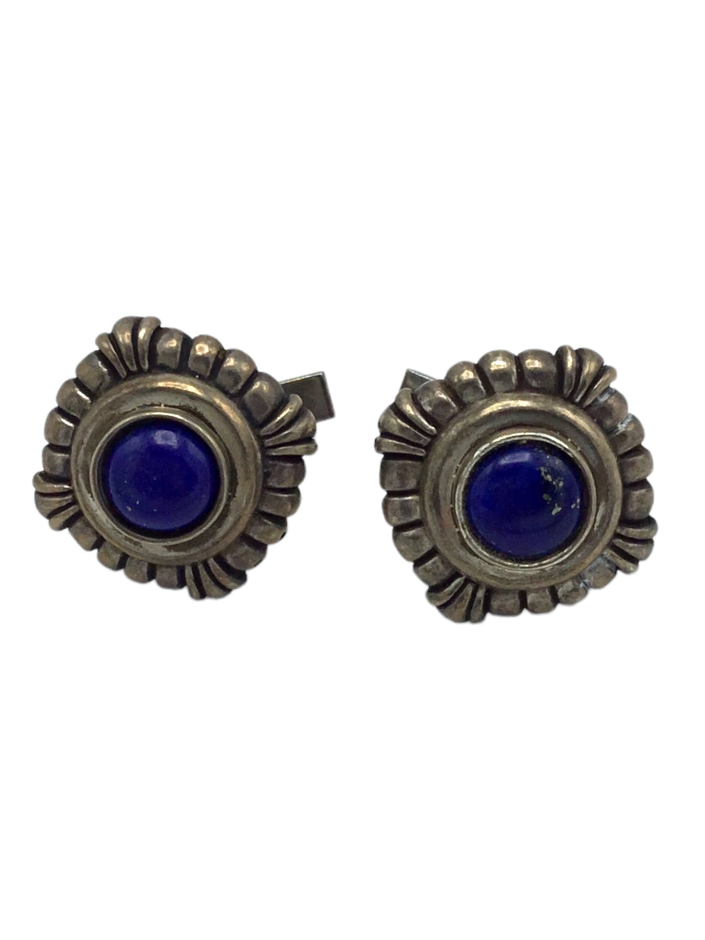 Cufflinks pair sterling silver with blue cabochon