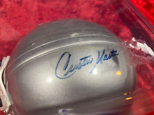 Curtis Martin Patriots Autographed Mini Helmet in Bubblepack, Boxed Display