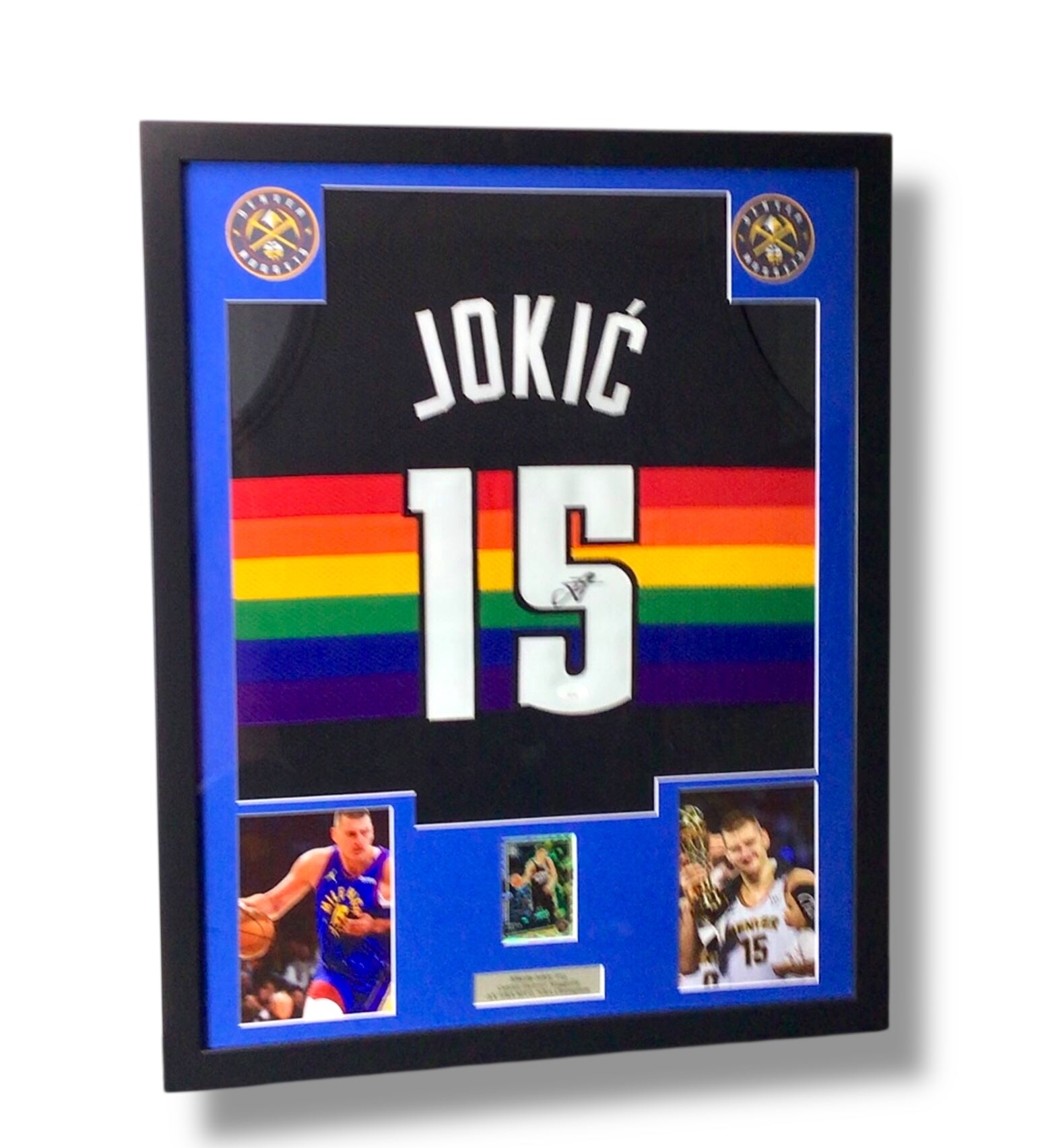 Custom Framed Nikola Jokic Signed Jersey w/ JSA Cert & Donruss Optic Insert Card