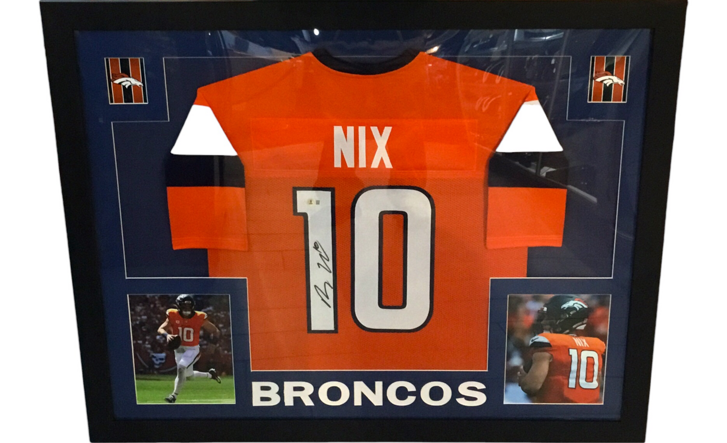 Custom Framed Orange Jersey Bo Nix w/ Beckett Cert Dual Picture and Dual Logo