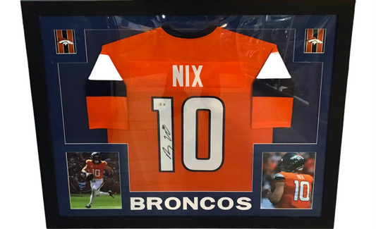 Custom Framed Orange Jersey of Bo Nix w/ Beckett Certified Autograph w/ Dual Picture and Dual Logo