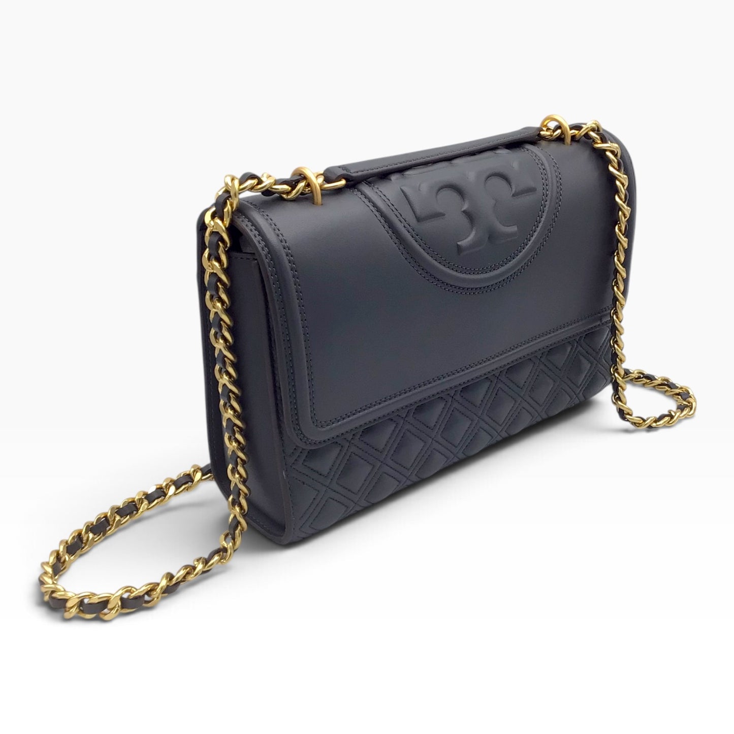 Tory Burch Fleming Overcast Dark Gray Quilted Leather Crossbody Shoulder Bag – Silver Maple 43833 - Gold-Tone Hardware