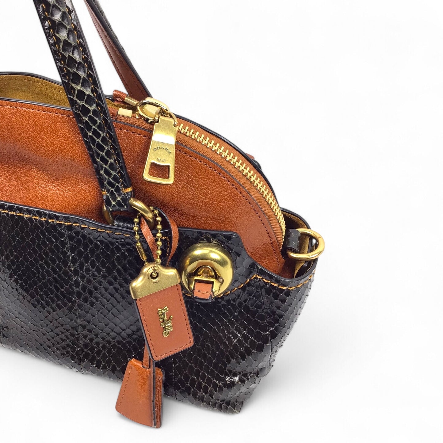 Coach Outlaw Snakeskin Shoulder Bag – Brown Leather & Black Snakeskin