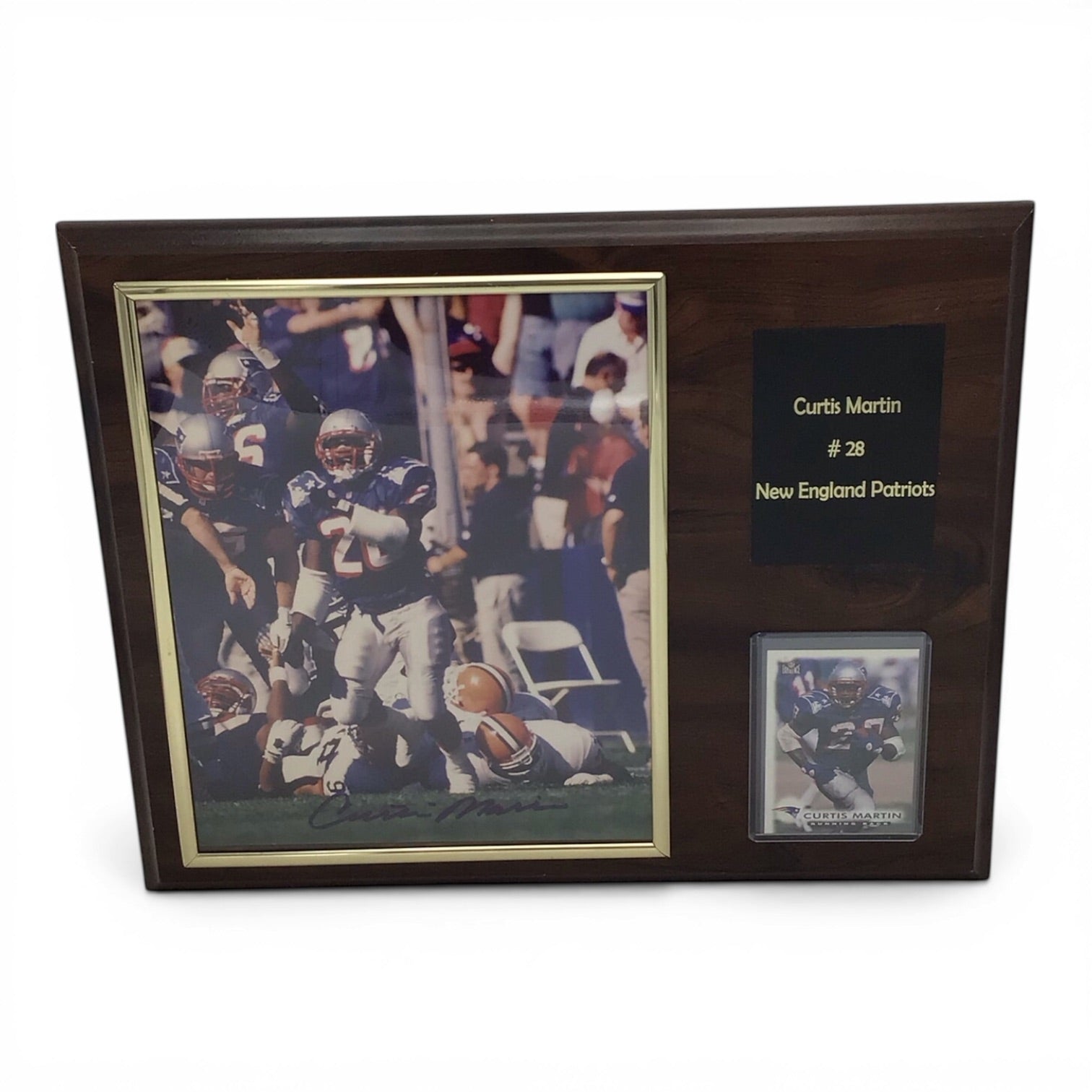 Signed Curtis Martin Photo Plaque with Sports Card