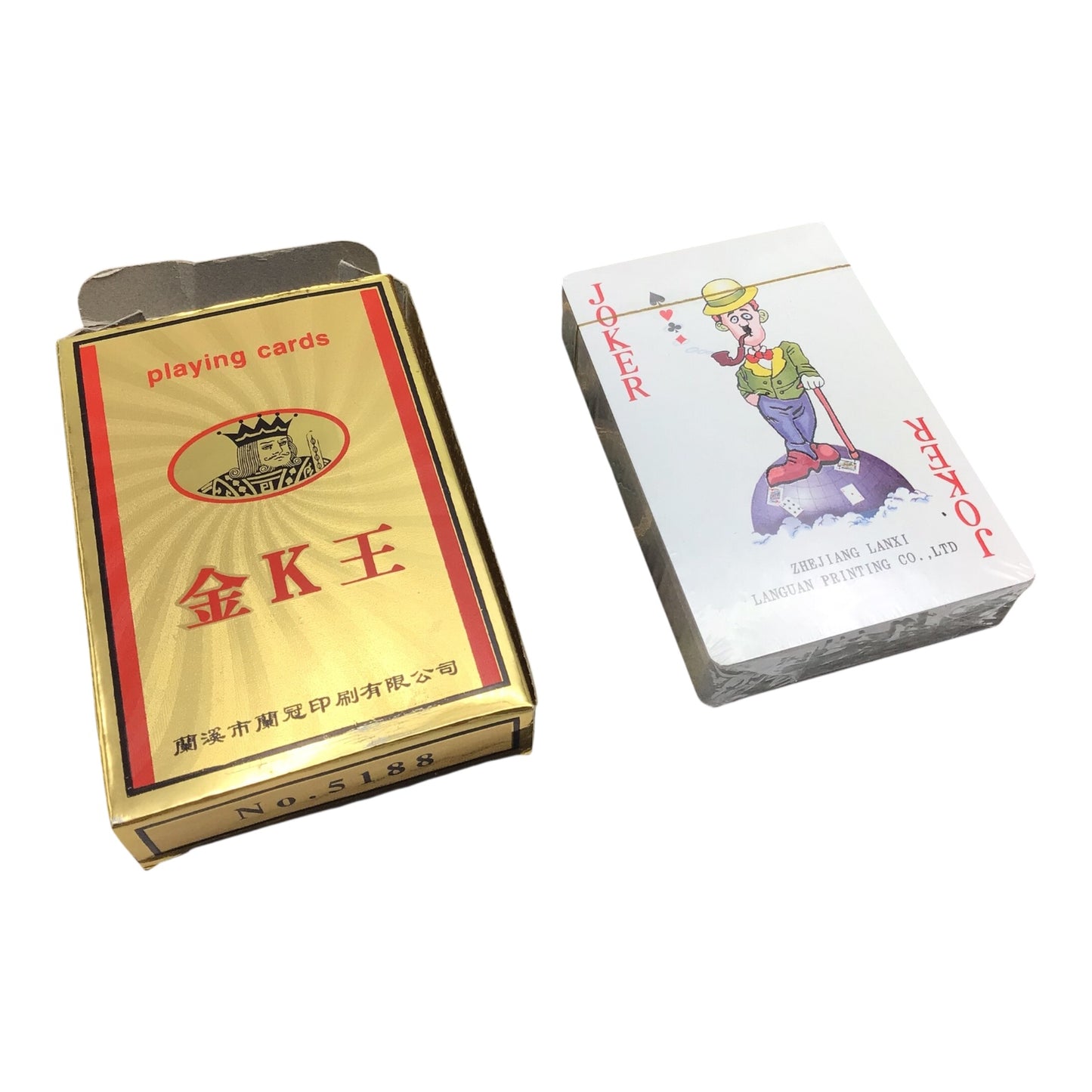 Vintage Chinese Chess Set with Hand-Carved Pieces & Sealed Playing Cards in Wooden Storage Box