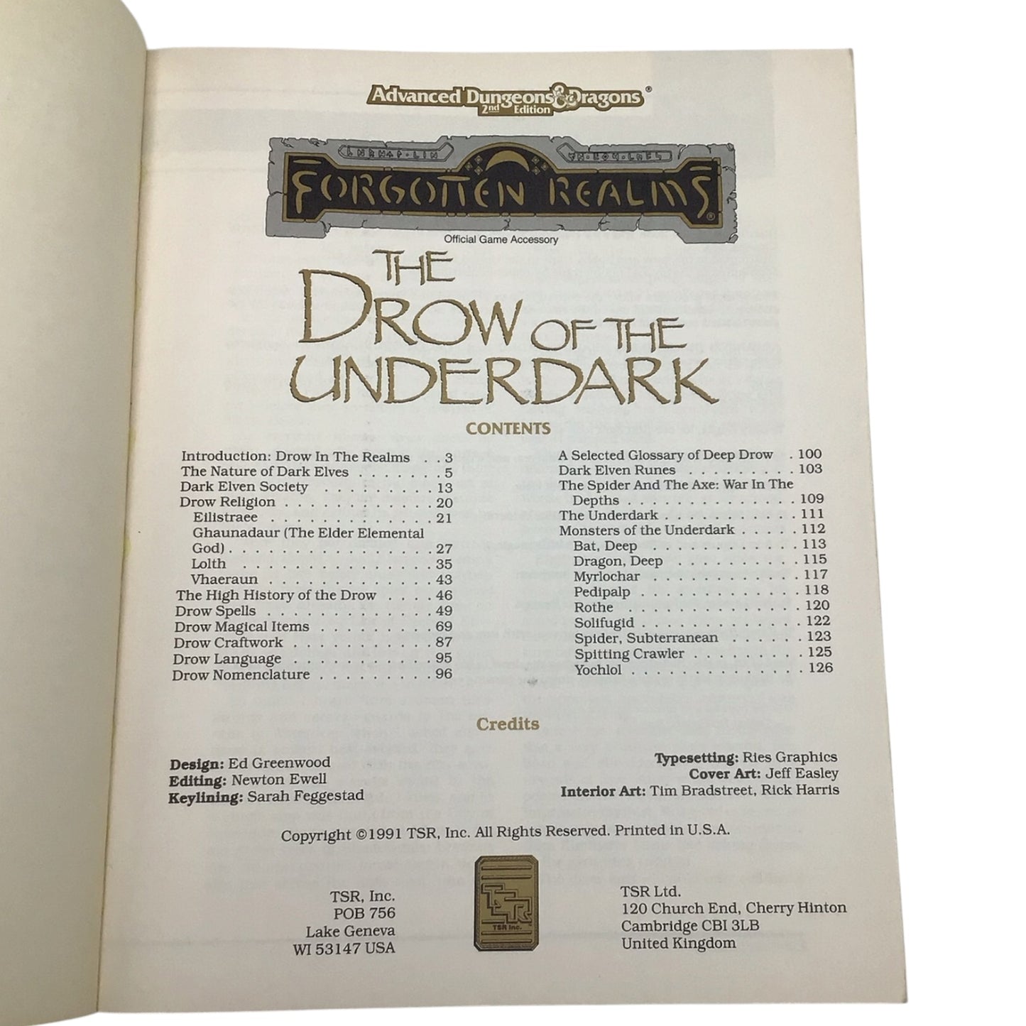 Advanced Dungeons & Dragons 2nd Edition Forgotten Realms The Drow of the Underdark #9326
