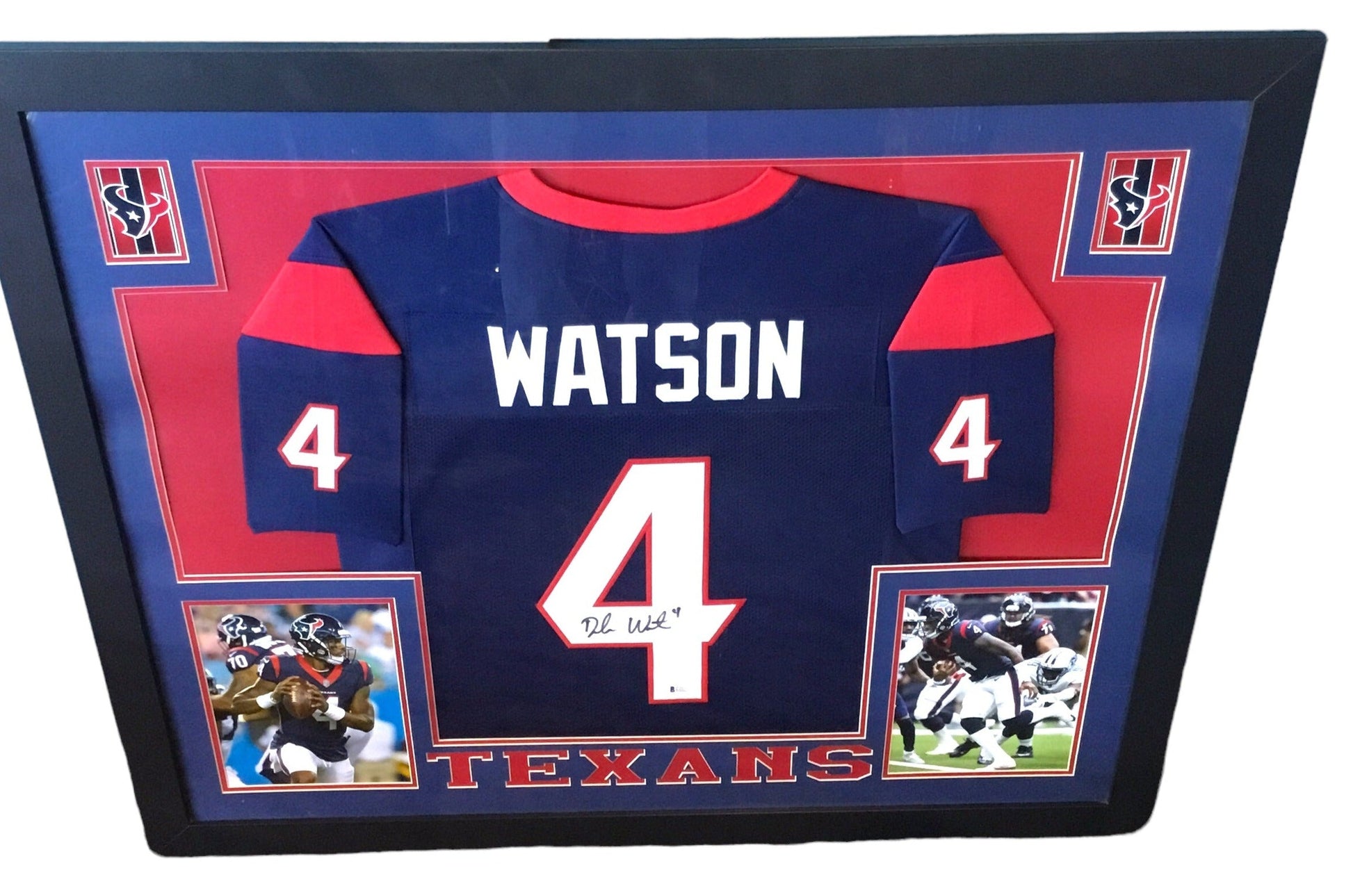 DESHAUN WATSON #4, HOUSTON TEXANS, AUTOGRAPHED FRAMED JERSEY BECKETT COA