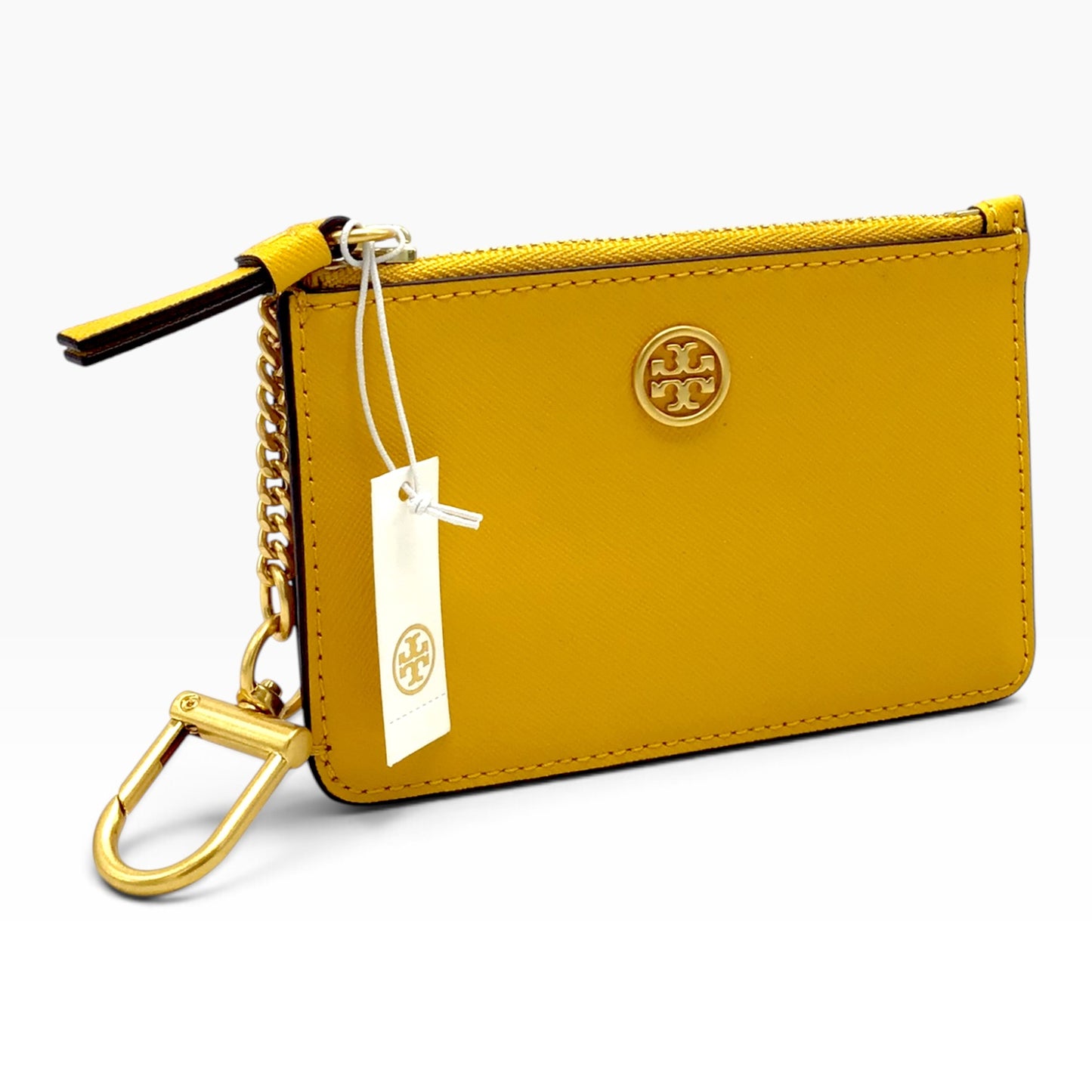 Tory Burch Robinson Card Case Key Fob Leather Wallet – Yellow Gold – 75632 – NWT