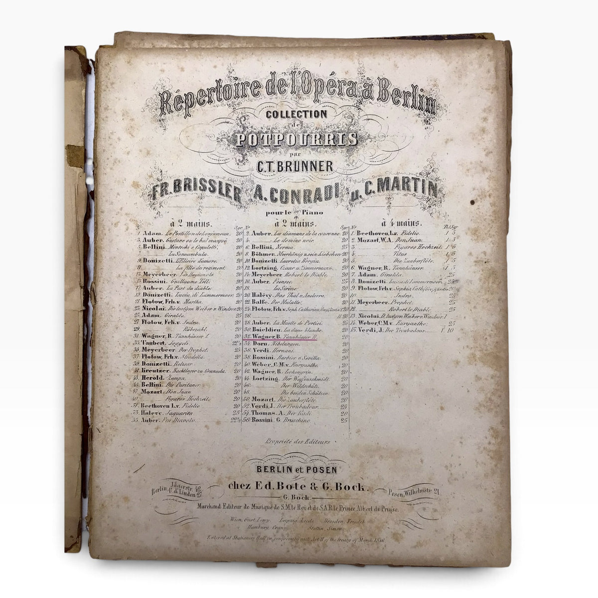 Repertoire of the Opera in Berlin 1871 – Brissler, Conradi & Martin – German