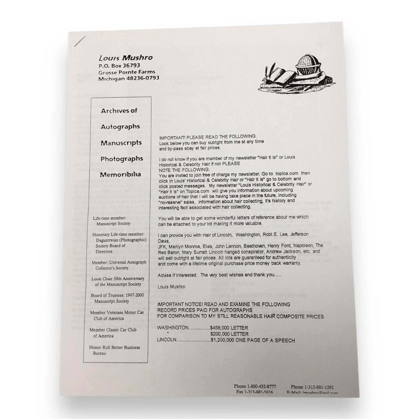 Jenny Lind, the Swedish Nightengale, Hair Clipping with COA