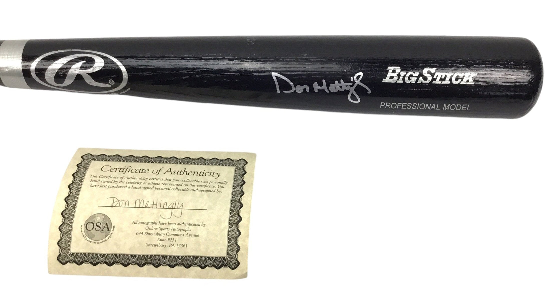 DON MATTINGLY (NY Yankees) Signed Black Rawlings Adirondack Big Stick Wooden Baseball Bat