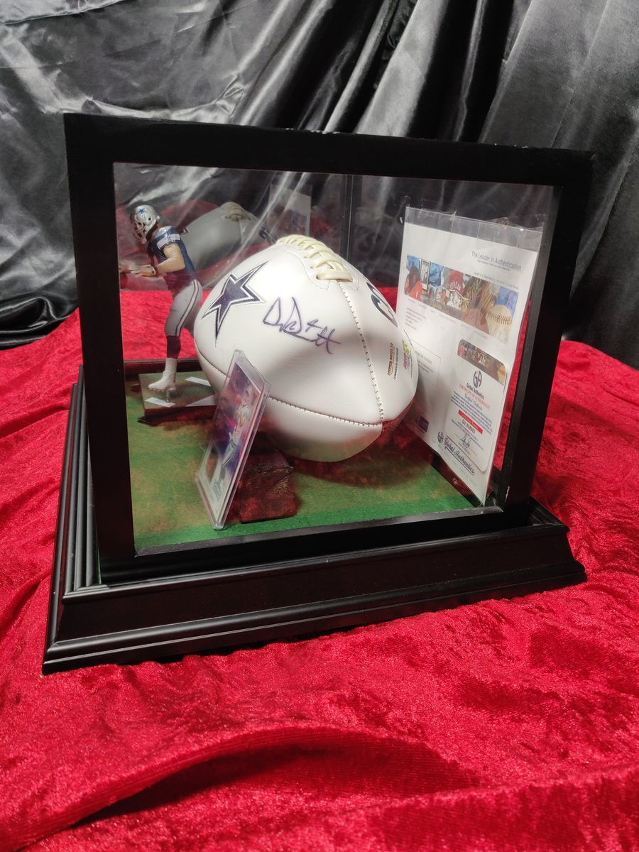 Dak Prescott Cowboys Autographed Football Shadowbox with Jersey Card & Figure