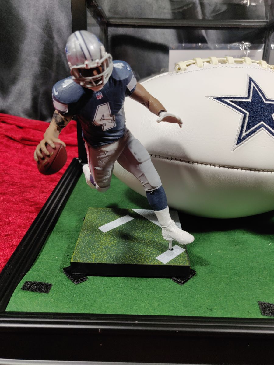 Dak Prescott Dallas Cowboys Autographed Football Shadowbox with Card and Figure *