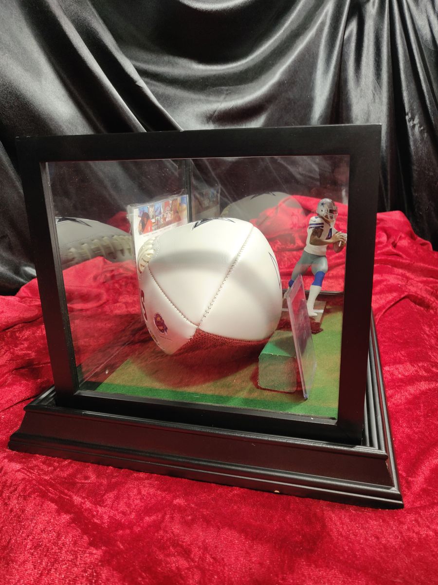 Dak Prescott Dallas Cowboys Autographed Football Shadowbox with Card and Figure