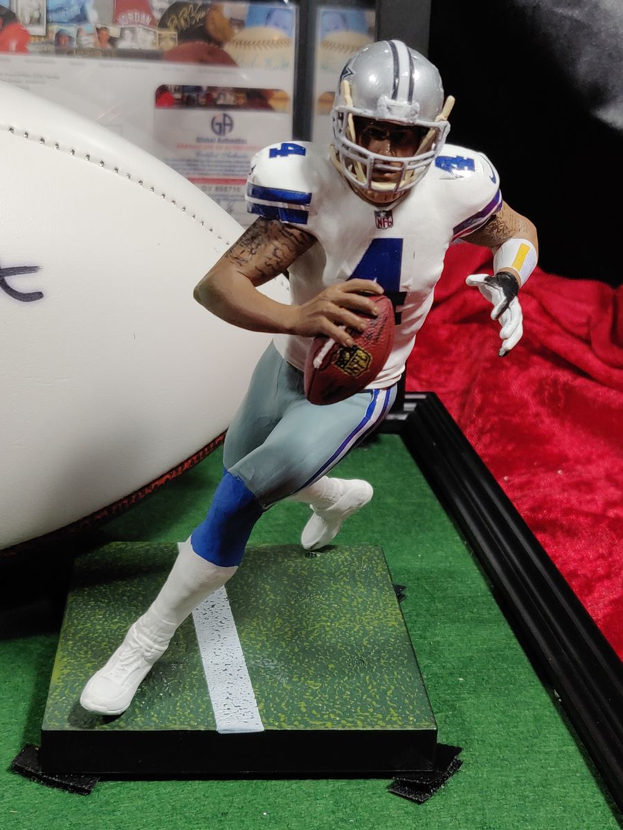 Dak Prescott Dallas Cowboys Autographed Football Shadowbox with Card and Figure