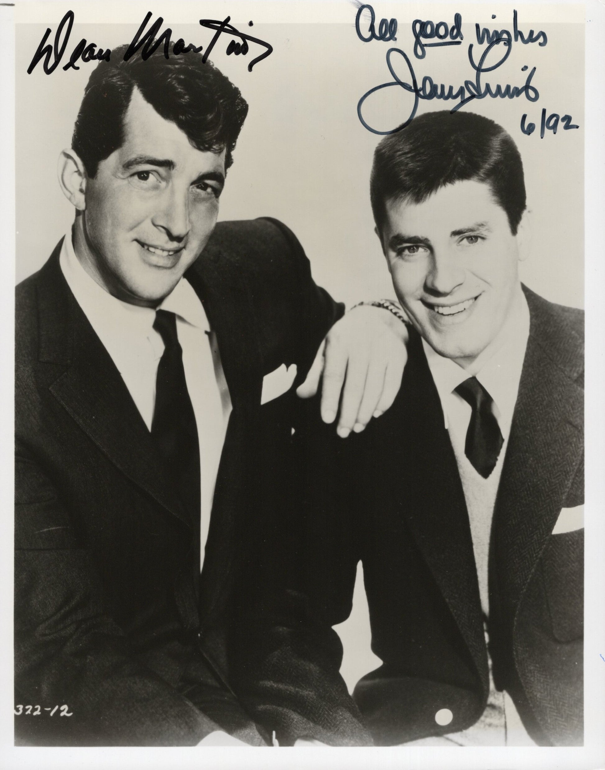 Dean Martin & Jerry Lewis Signed Photo 8x10 Dated 6/92 "All Good Wishes"
