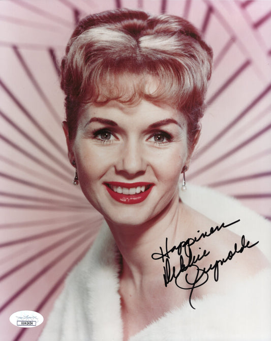 Debbie Reynolds Signed Photo 8x10 Personalized "Happiness", Debbie Reynolds Autograph Wearing White Fur, JSA and PSA Letter Double Certified Authentic UU42434