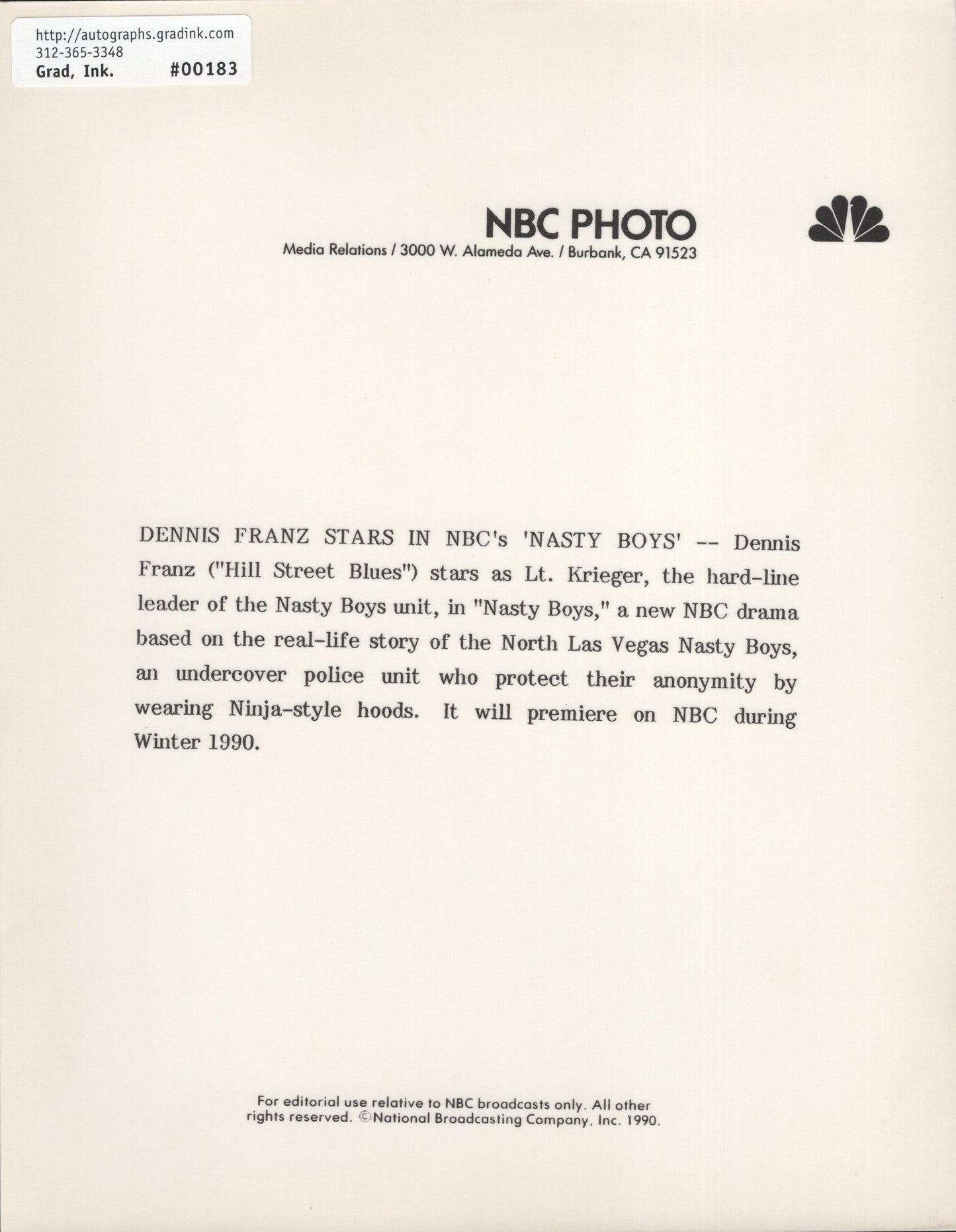 Dennis Franz Signed 7x9 Photo "Best Wishes" NBC Nasty Boys JSA PSA Auth