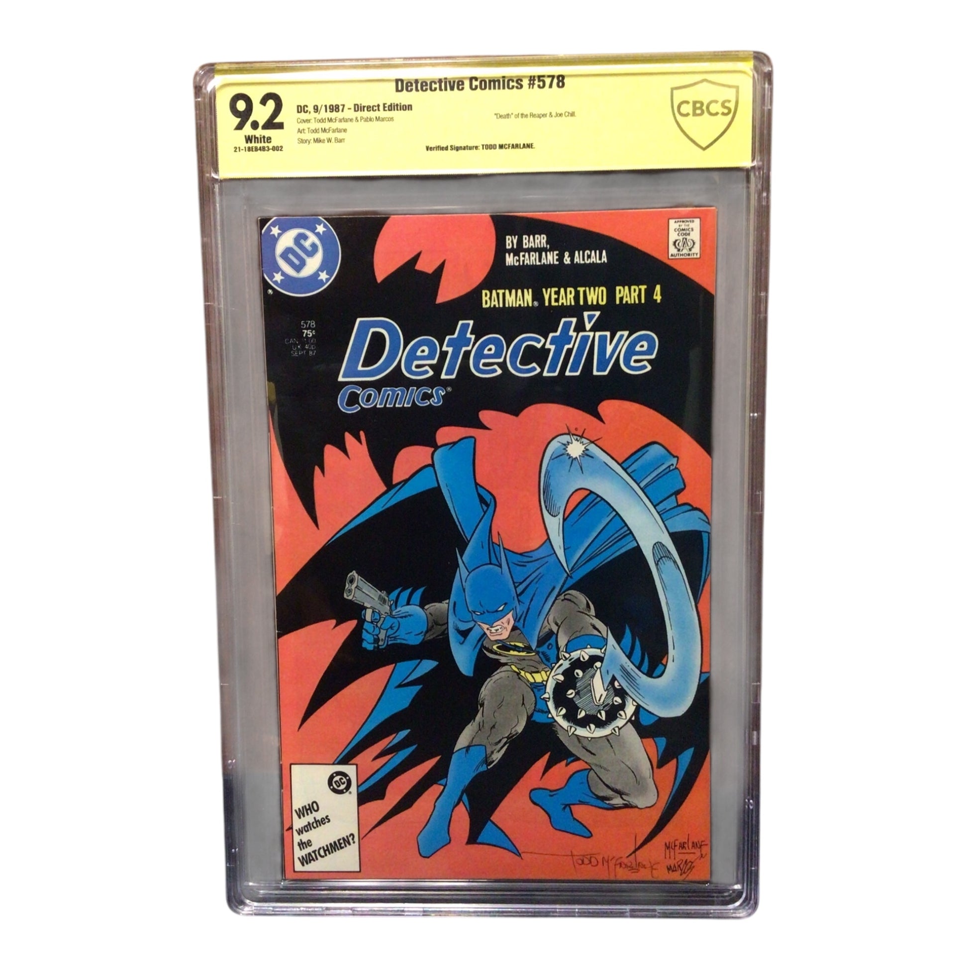 Detective Comics #578 Signed by Todd McFarlane, CBCS 9.2 - Batman: Year Two, Part 4 (1987)