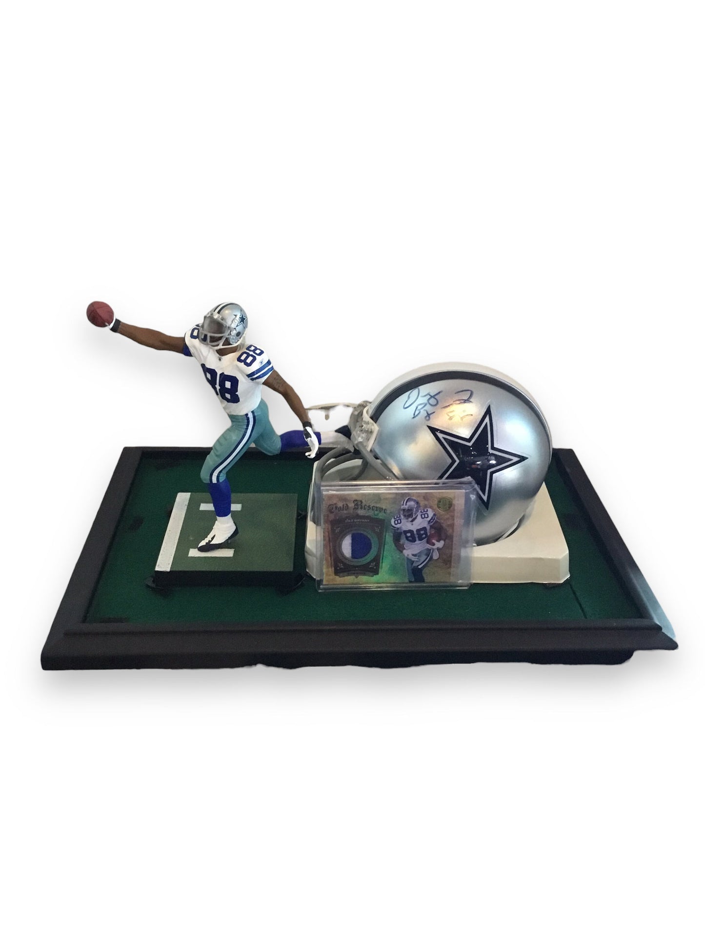 Dez Bryant Cowboys Autographed Mini Helmet Shadowbox w/ Jersey Card + Figure (Gold Card)