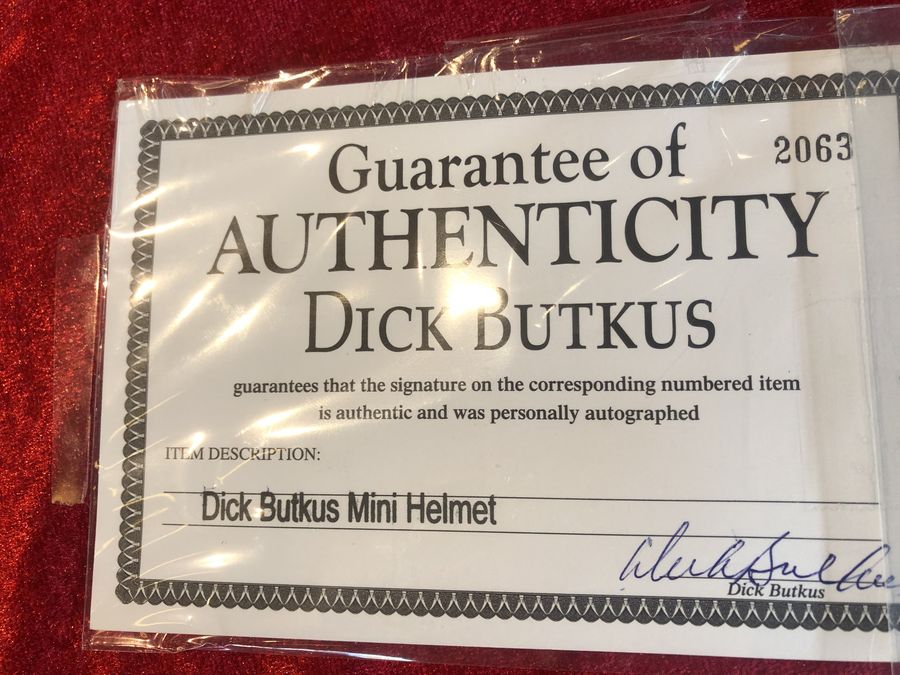 Dick Butkus Bears Guaranteed Authentic Autographed Mini-helmet Shadowbox