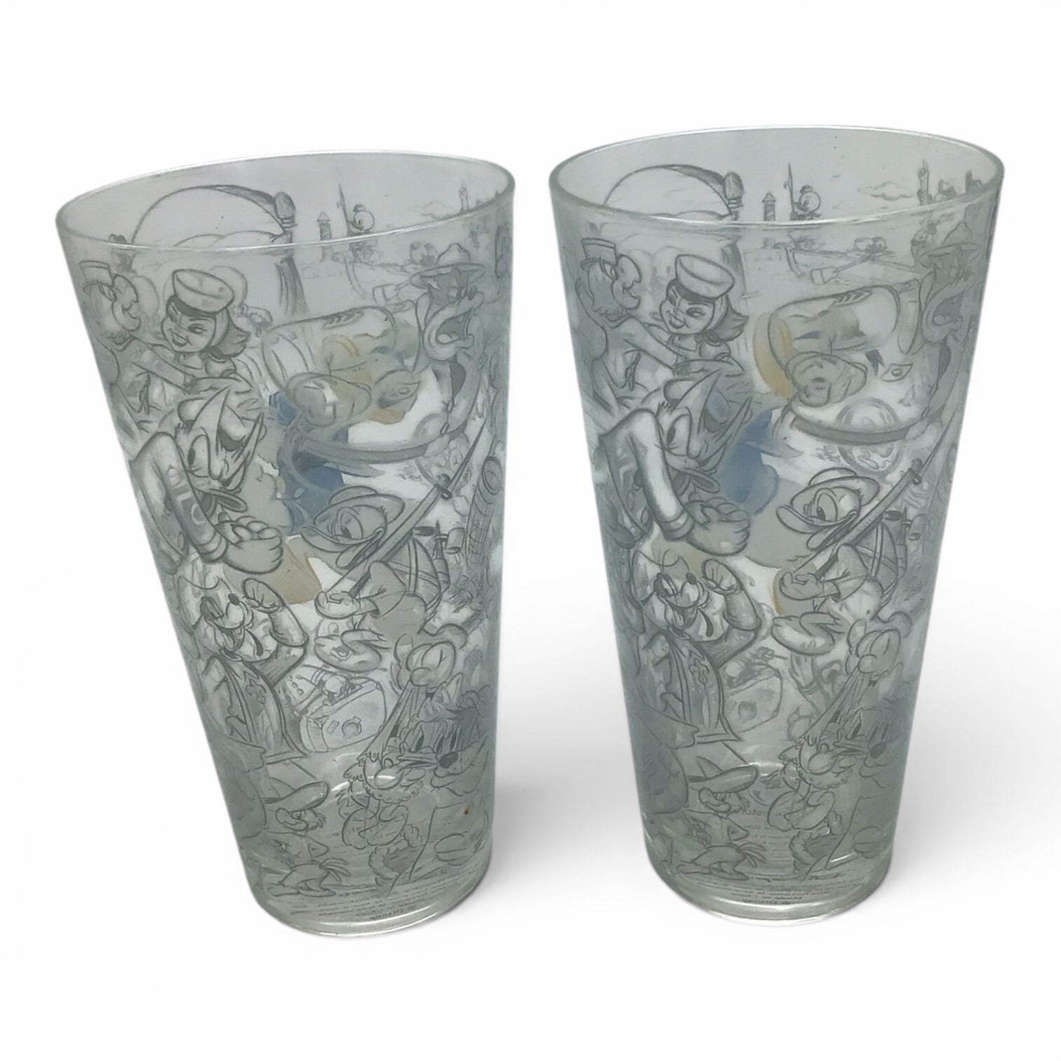 Disney Store Donald Duck Sketches Tall Drinking Glass - Set of 2