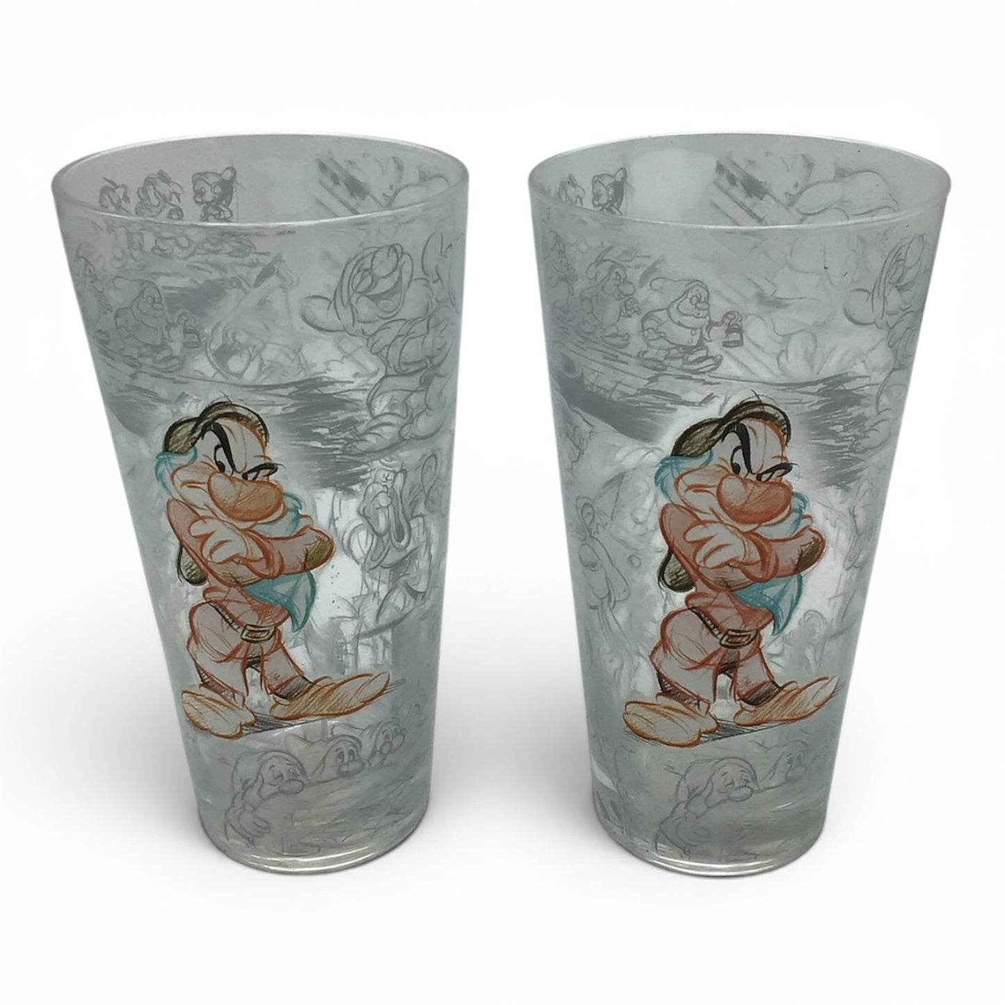 Disney Store Snow White Grumpy Sketches Tall Drinking Glass - Set of 2