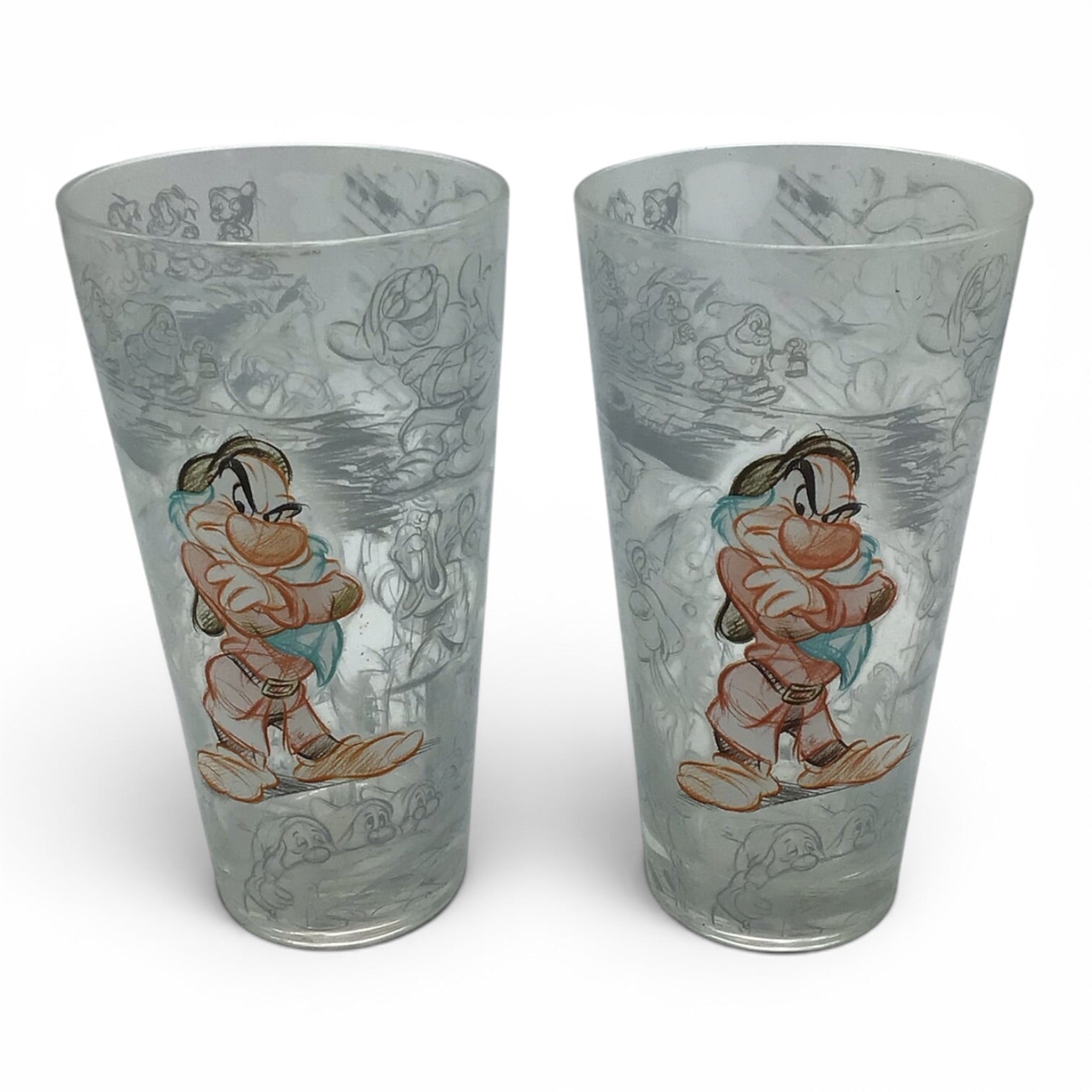 Disney Store Snow White Grumpy Sketches Tall Drinking Glass - Set of 2