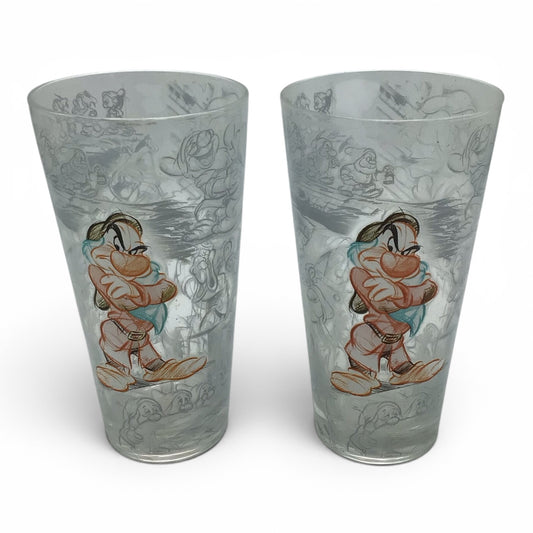 Disney Store Snow White Grumpy Sketches Tall Drinking Glass - Set of 2