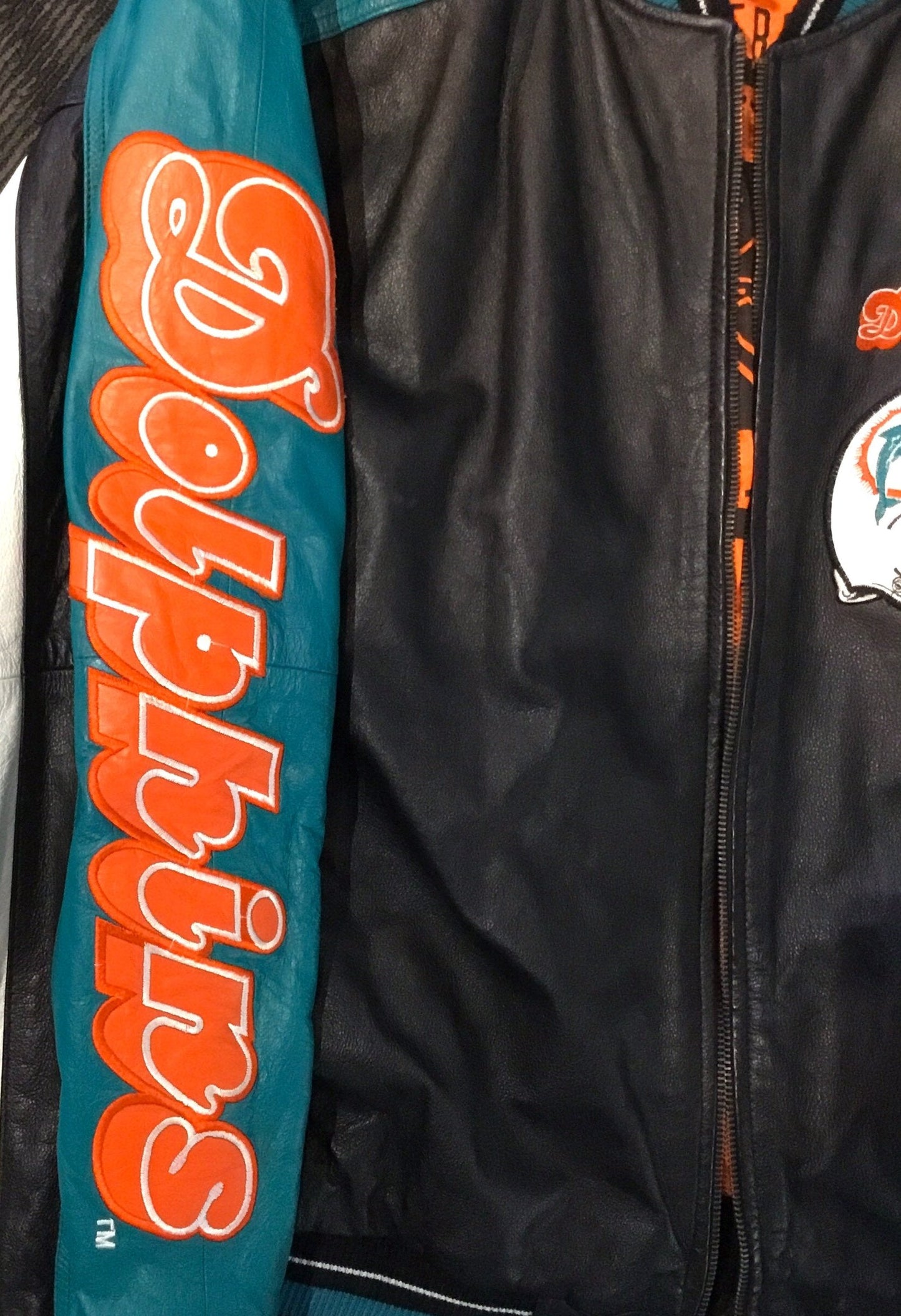 Dolphins Men's Jacket LG Leather Carl Banks NFL Varsity Quarterback Club