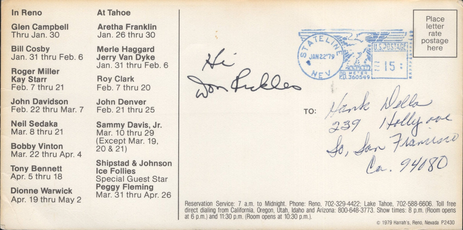 Don Rickles Signed Postcard with Theatre-Restaurant Invitation