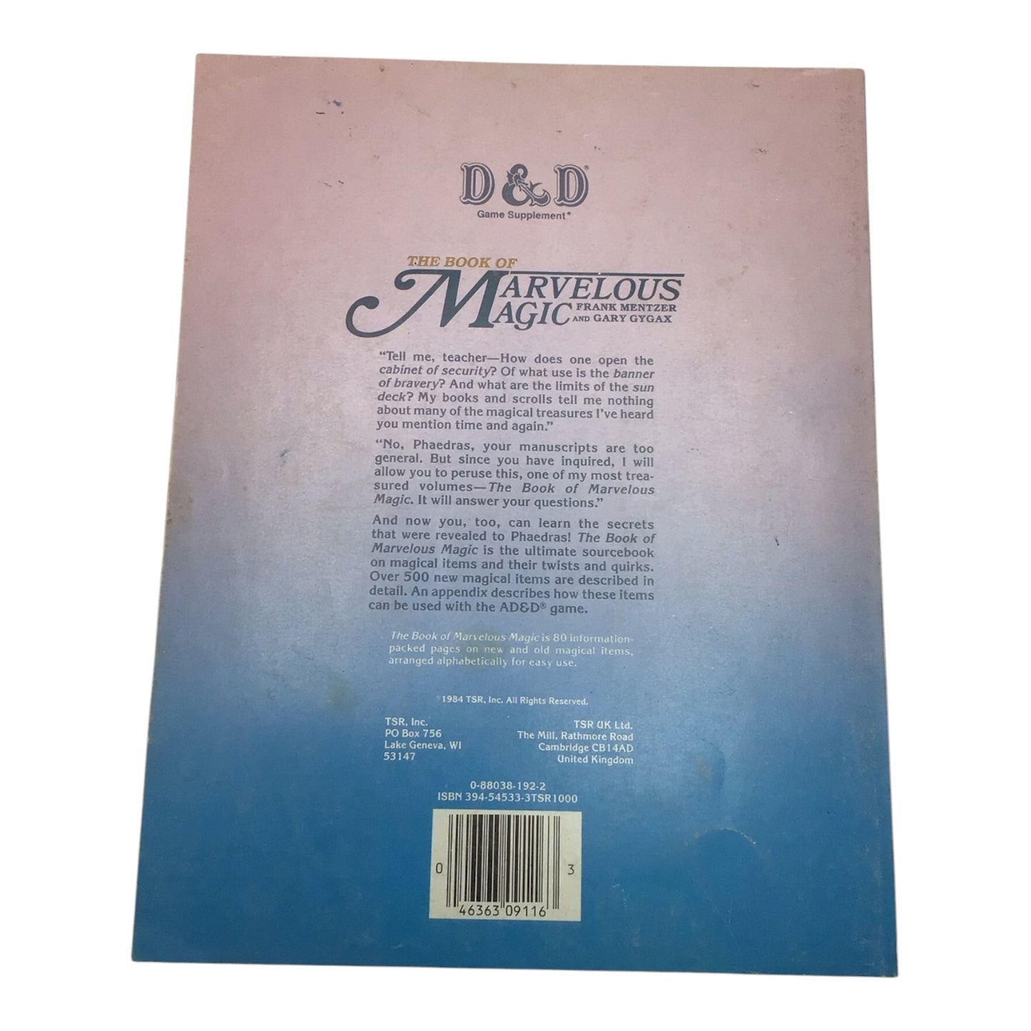 Dungeons & Dragons The Book of Marvelous Magic Game Supplement AC4 #9116 1985