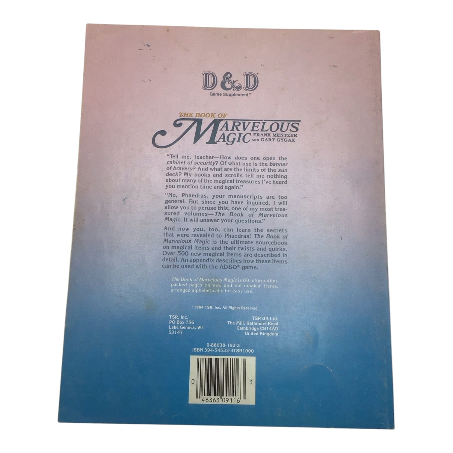 Dungeons & Dragons The Book of Marvelous Magic Game Supplement AC4 #9116 1985