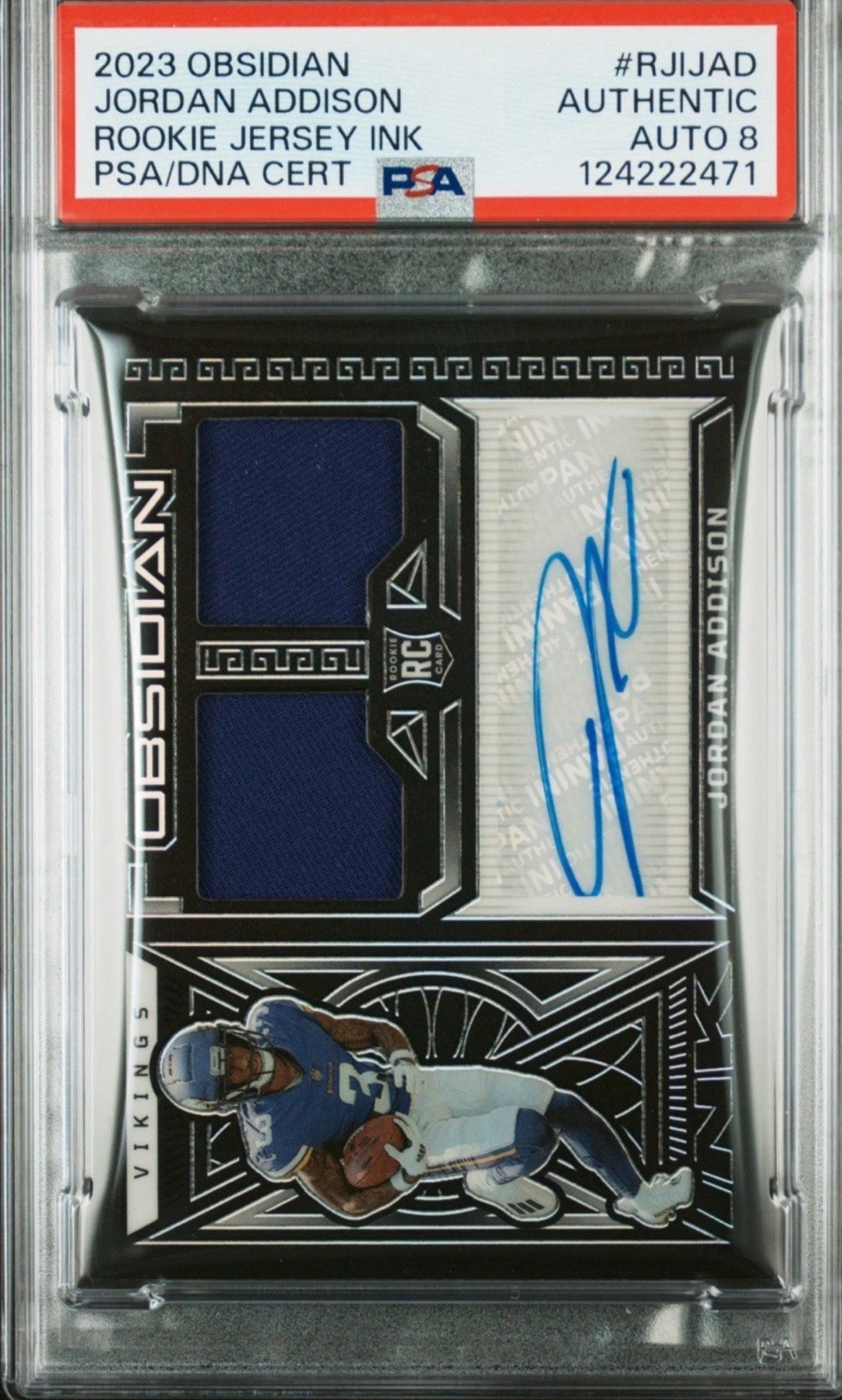 2023 Obsidian Rookie Jersey Ink /199 Jordan Addison Auth Auto PSA 8 Pop 1! - 124222471