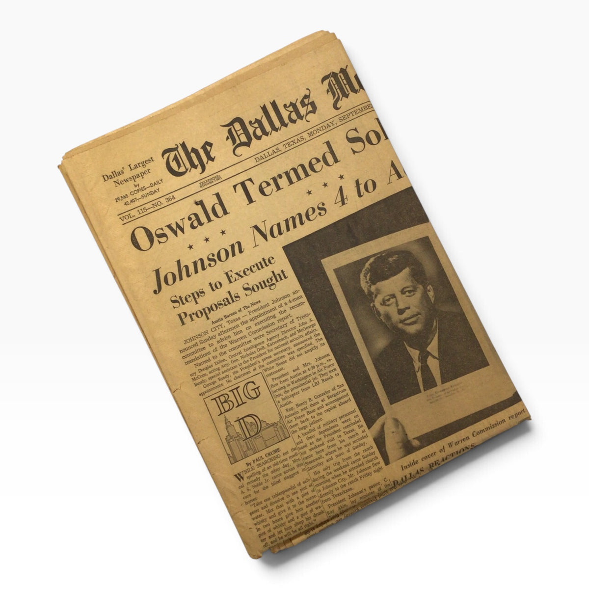 Dallas Morning News September 28, 1964 – Oswald Kennedy Warren Report – Vol. 115 No. 364