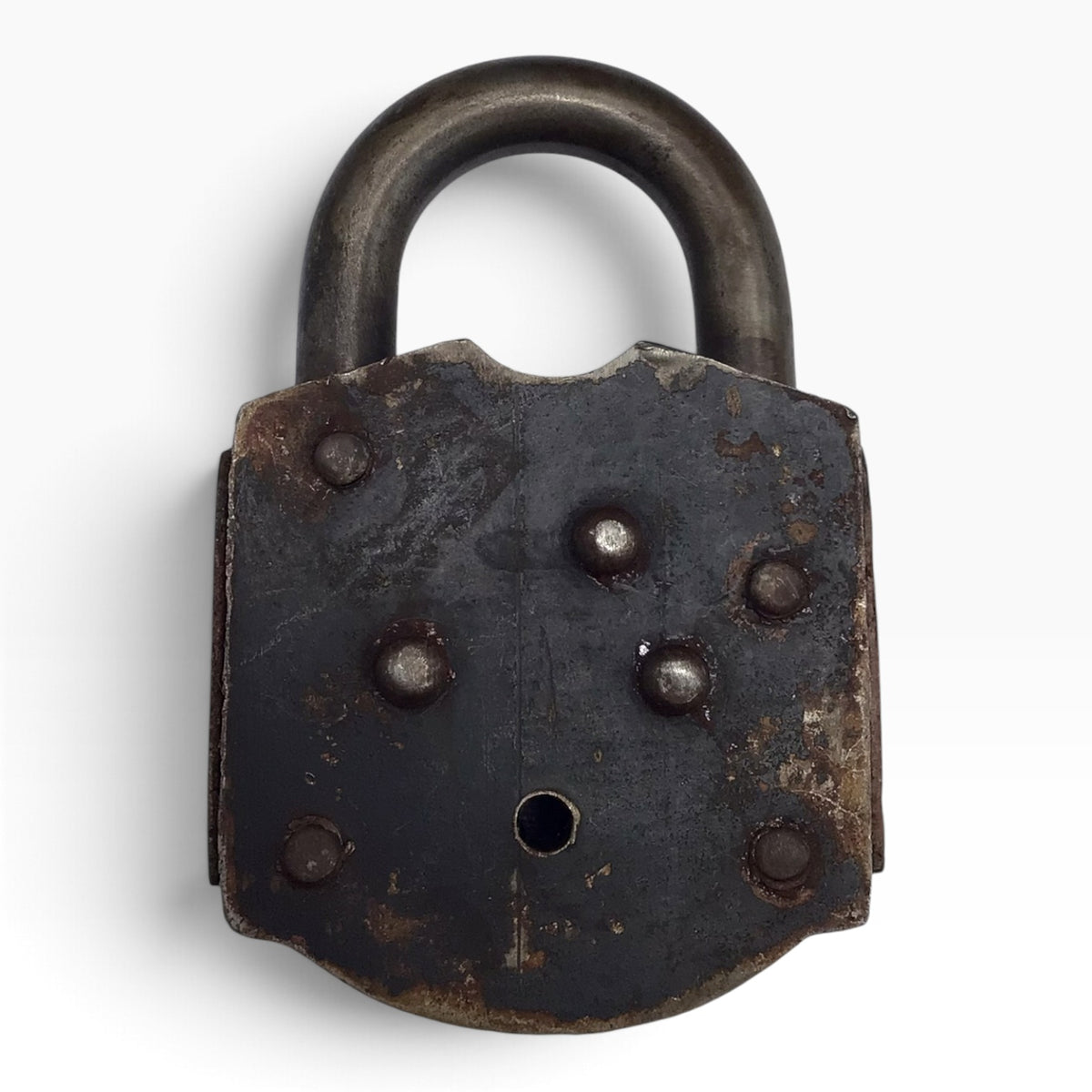 Antique Iron Padlock with Brass Center & 2 Skeleton Keys