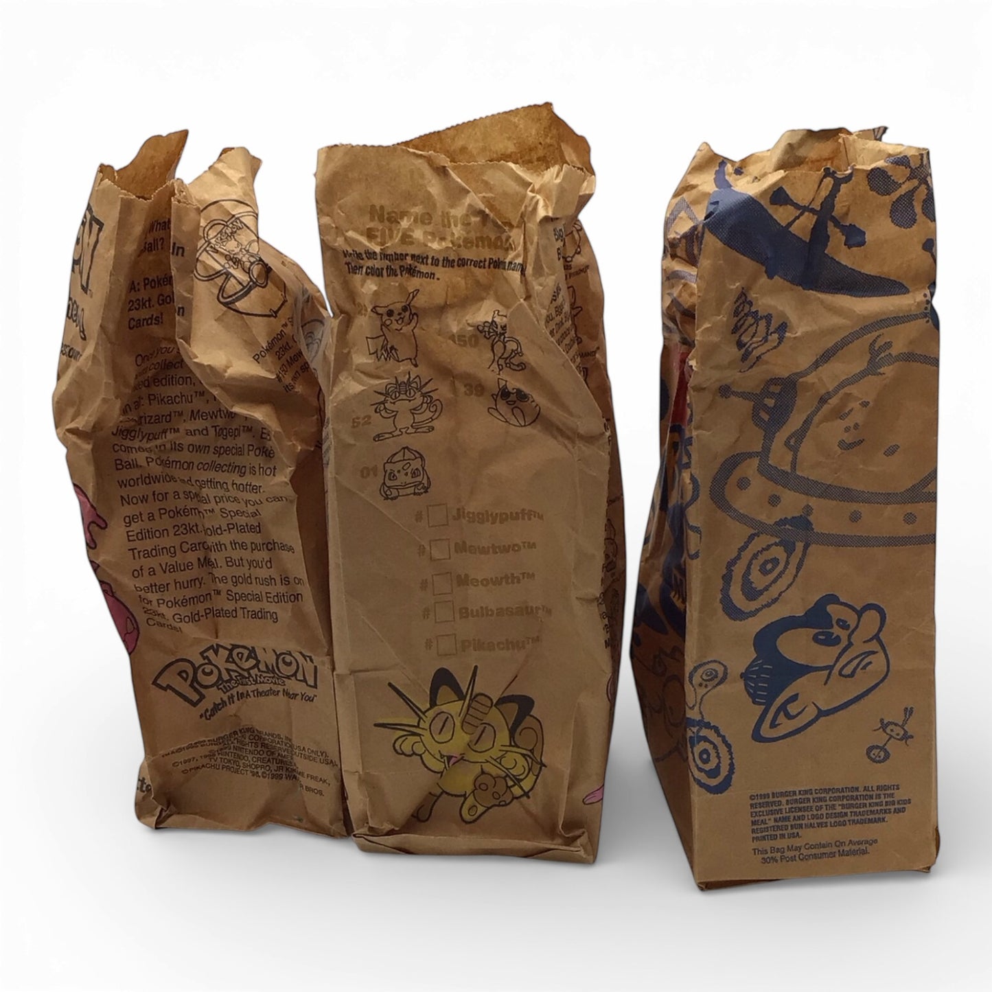 1999 Pokemon Burger King Limited Edition Gold Plated Card Set with Original BK Bags