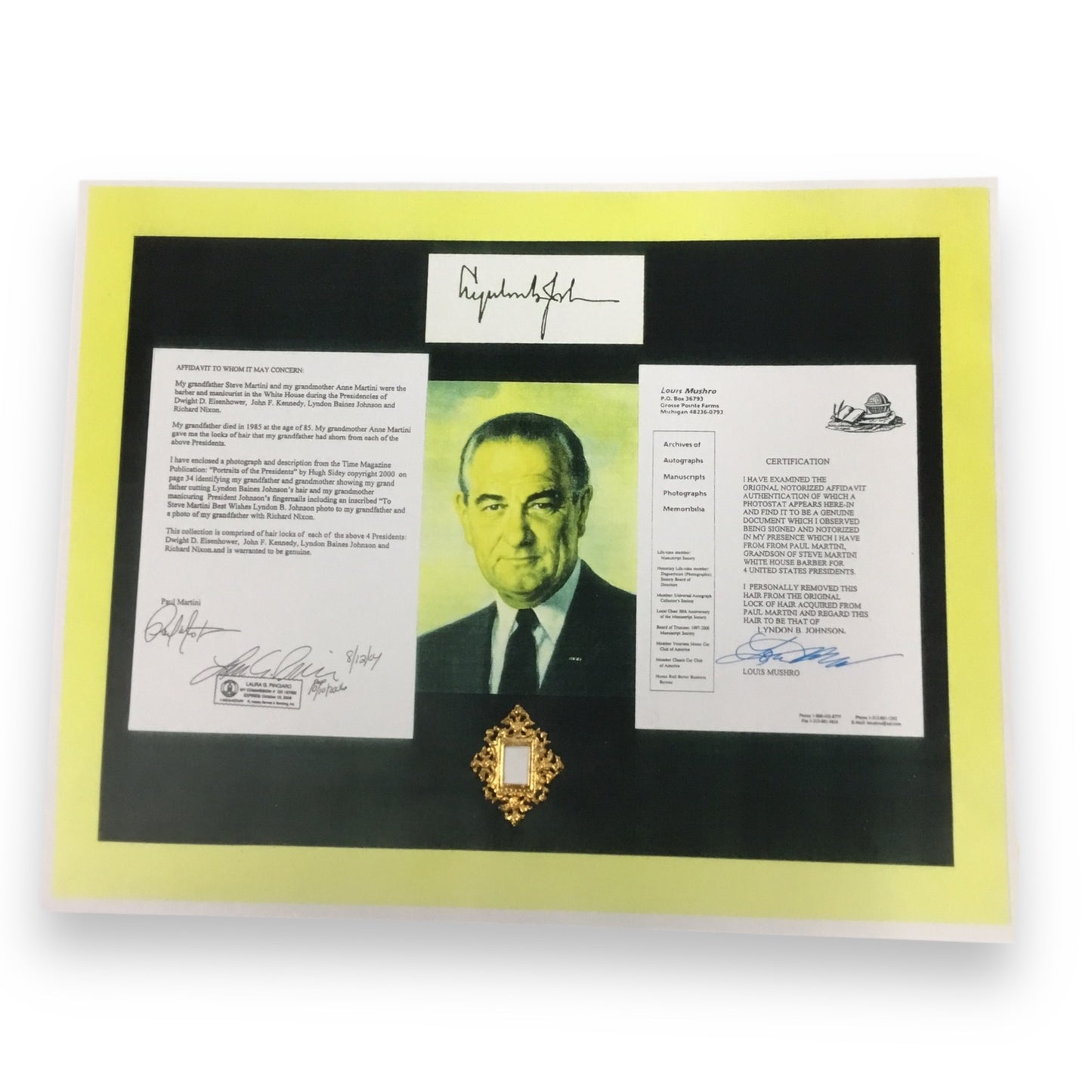Lyndon B. Johnson Hair Clipping with COA