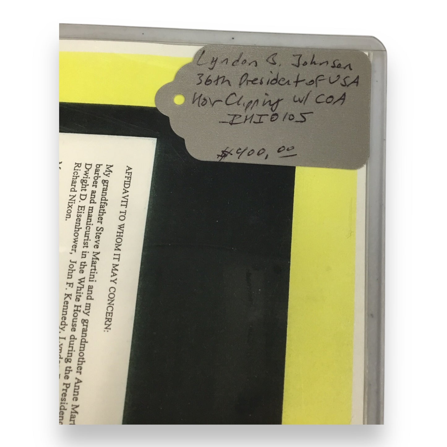 Lyndon B. Johnson Hair Clipping with COA