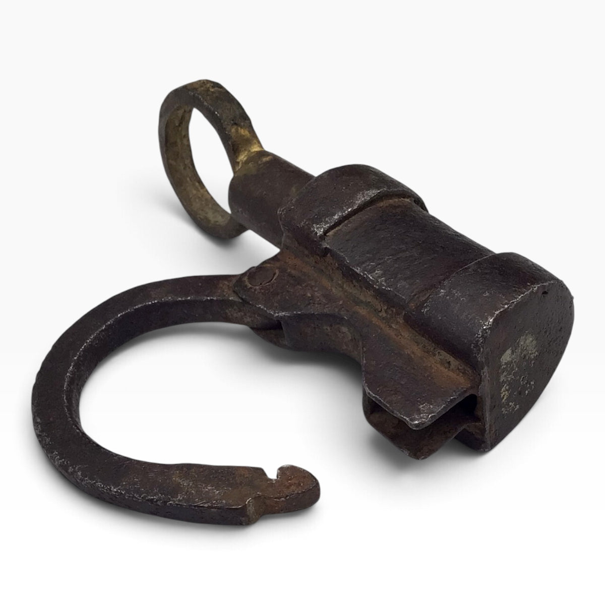 Antique Iron Barrel Padlock with Threaded Screw-Type Key