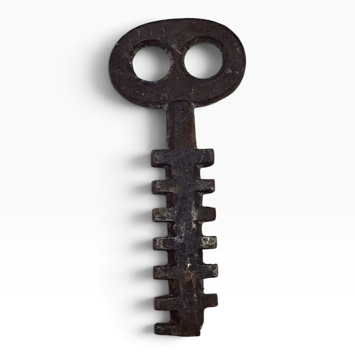Antique Cast Iron Scandinavian Star Lock Padlock with Key and Attached Chain