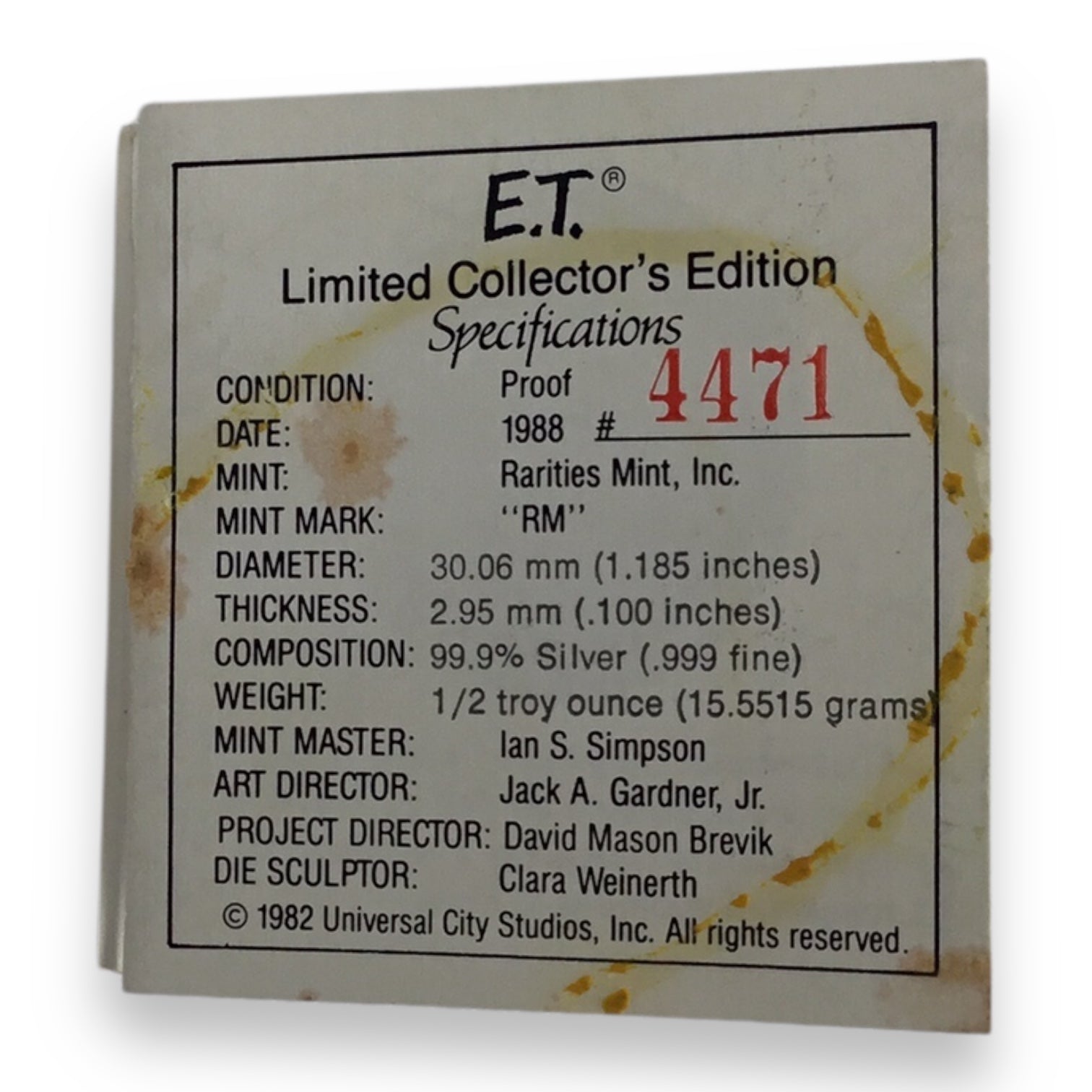 E.T The Extra-Terrestrial Limited Edition Collector Silver Coin Set 1982 with Case