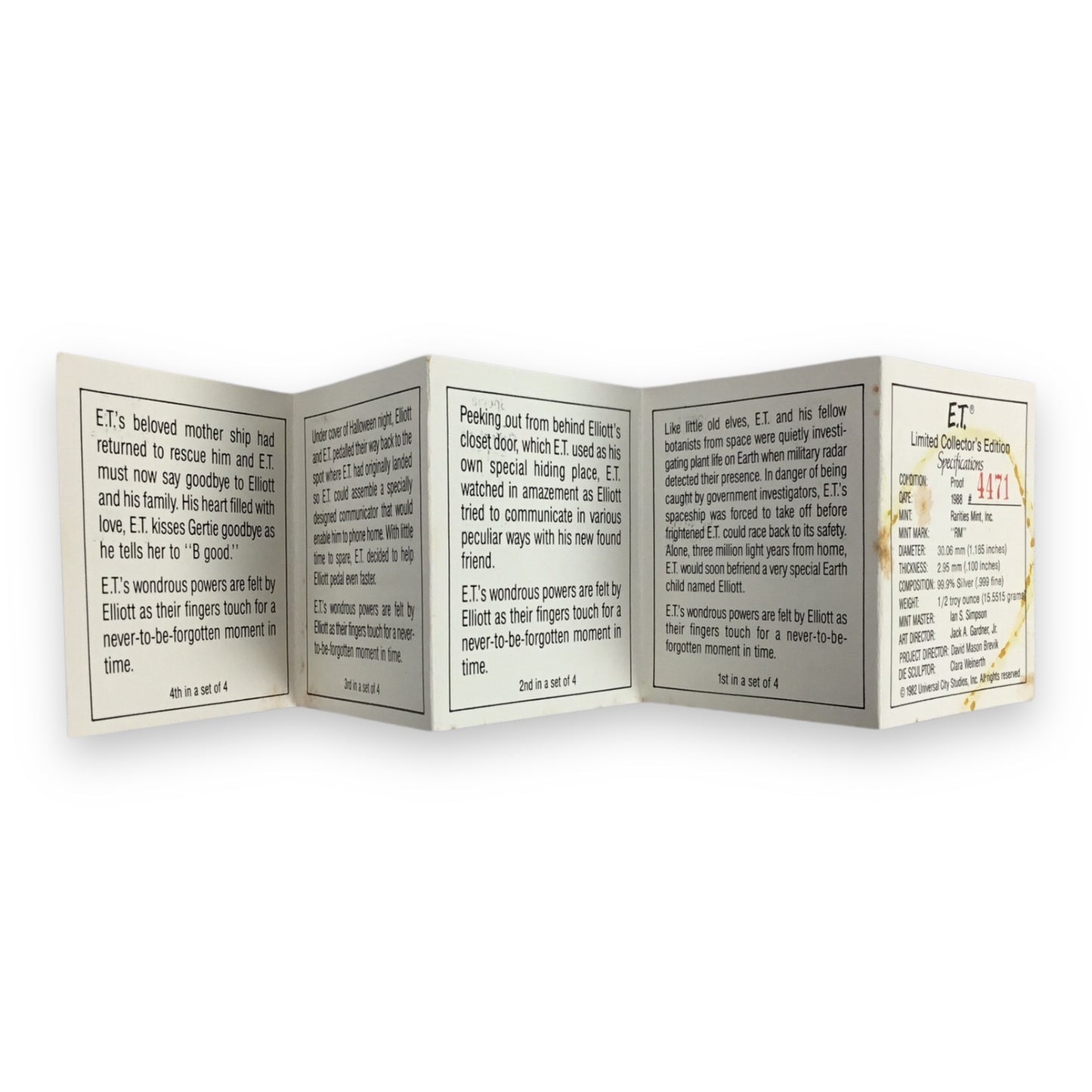 E.T The Extra-Terrestrial Limited Edition Collector Silver Coin Set 1982 with Case