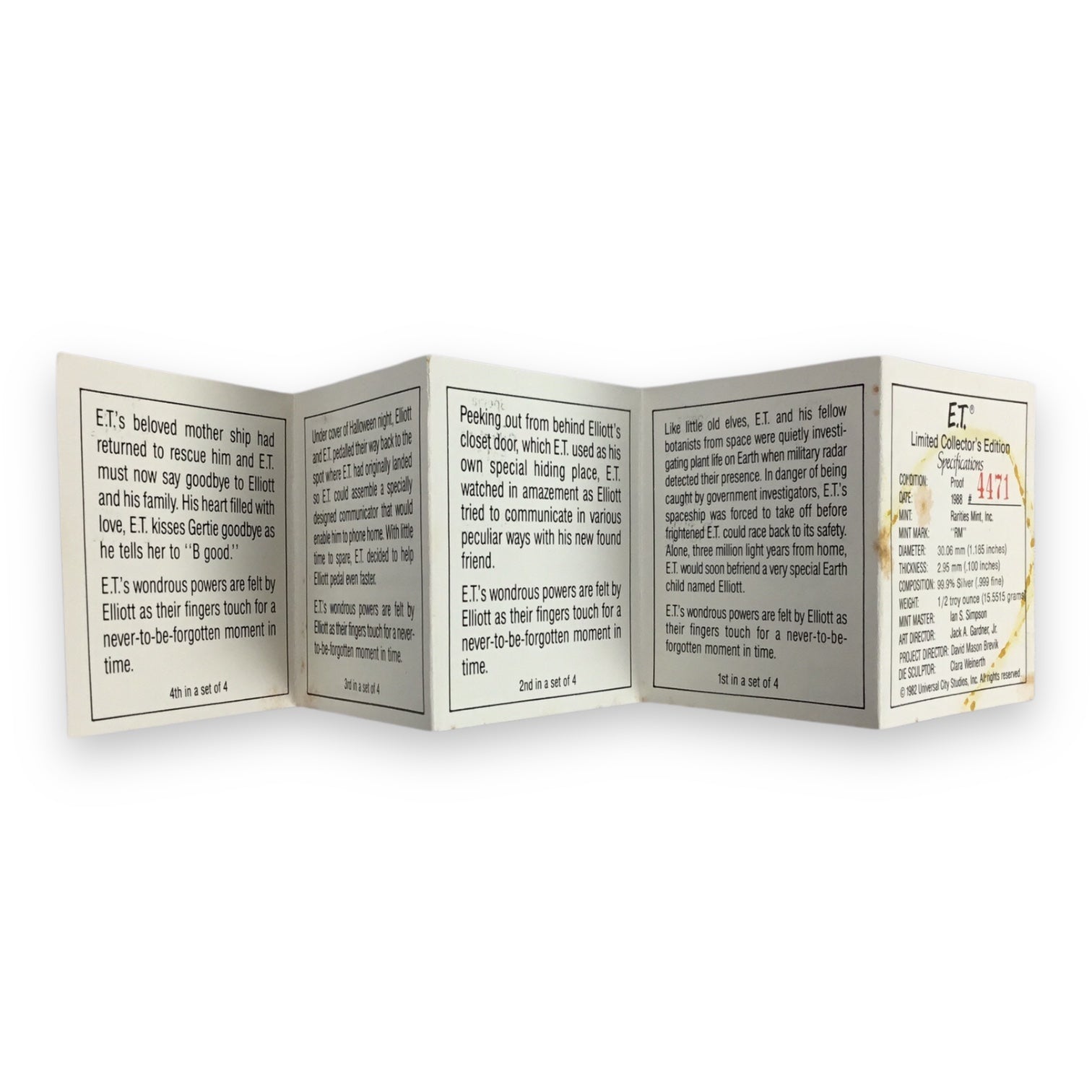 E.T The Extra-Terrestrial Limited Edition Collector Silver Coin Set 1982 with Case