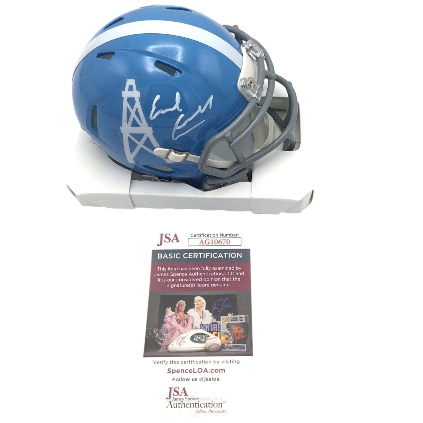 Earl Campbell Oilers Autographed Certified JSA Authentic Football Throwback Speed Mini Helmet