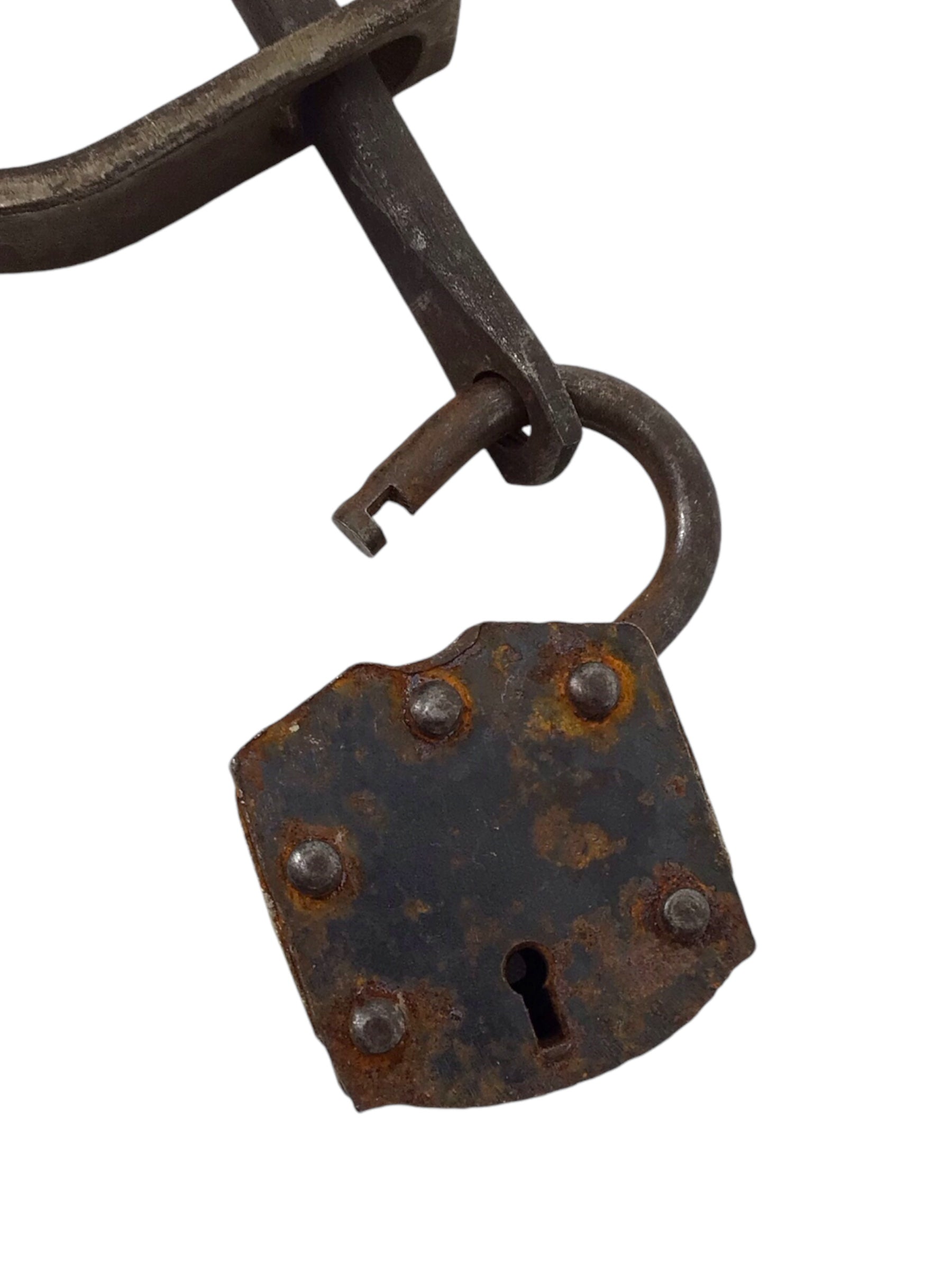 Early American 18th-19thC Antique Leg and Handcuffs with Original Lock